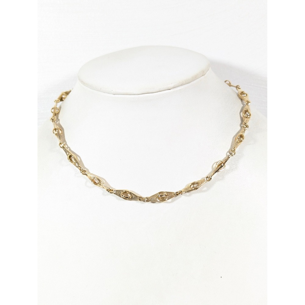 Vintage Textured Gold Tone Chain Necklace 16" Sculpted Links